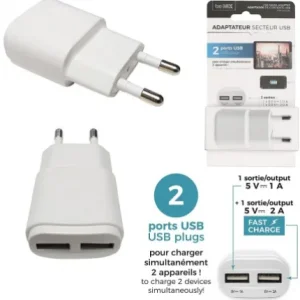 CHARGEUR SECTEUR DOUBLE PORT USB 3A