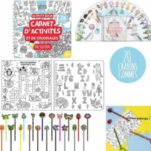 COFFRET CAHIER D ACTIVITES 20 CRAYONS ET 20 GOMMES