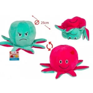 PELUCHE POULPE REVERSIBLE ROSE ET BLEU TURQUOISE 25 CM